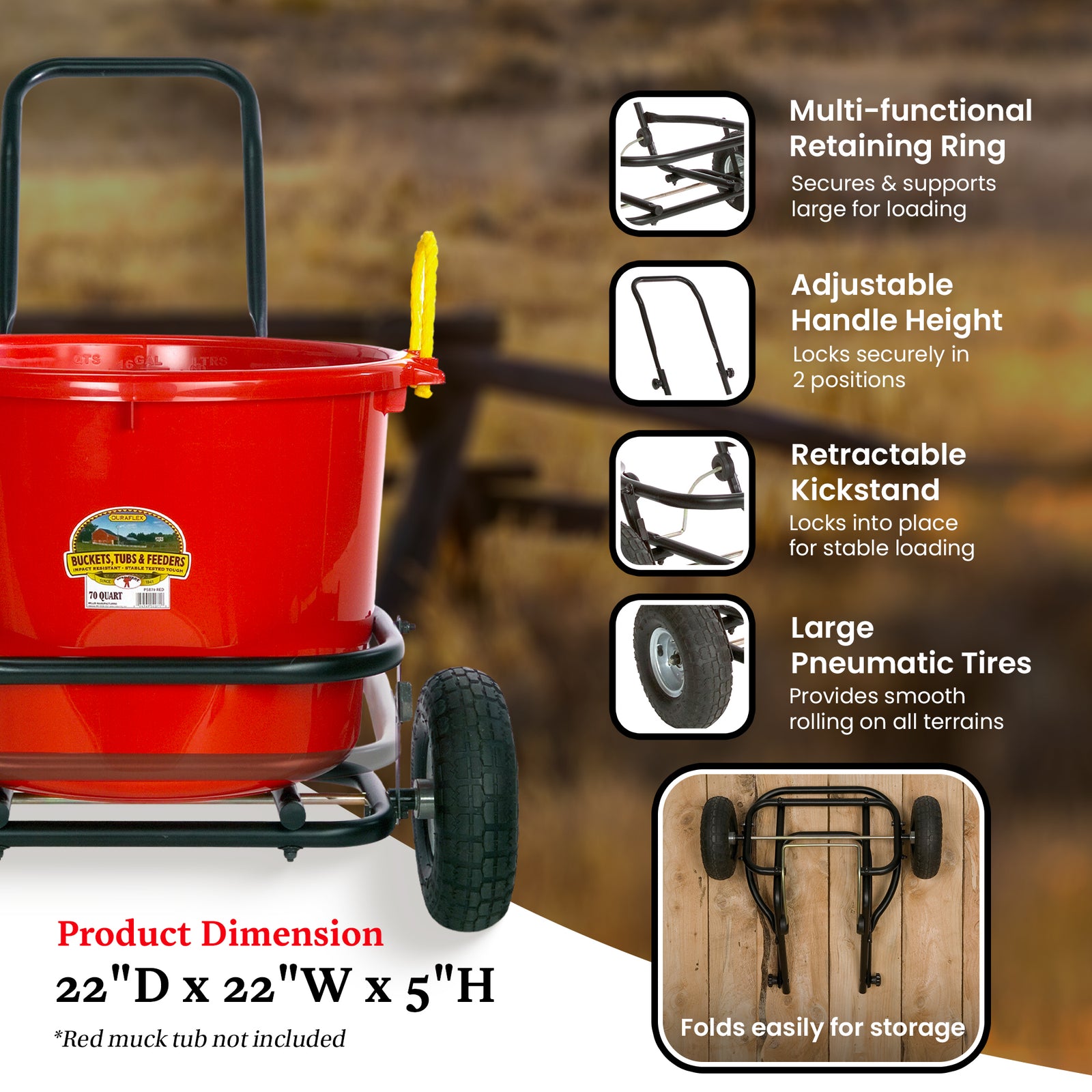 Miller Manufacturing Company CA500 Multipurpose Muck Cart for 70 Quart Tubs - VMInnovations