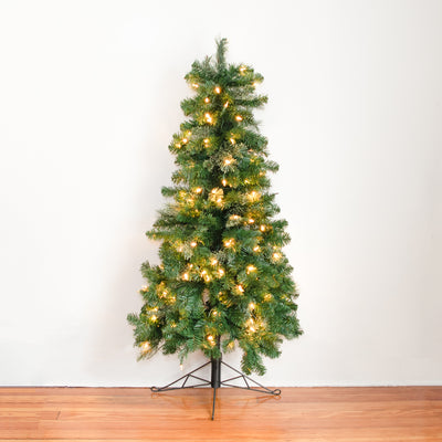 Home Heritage 5 Ft Flat Back Half Christmas Tree w/ White LED Lights (For Parts)