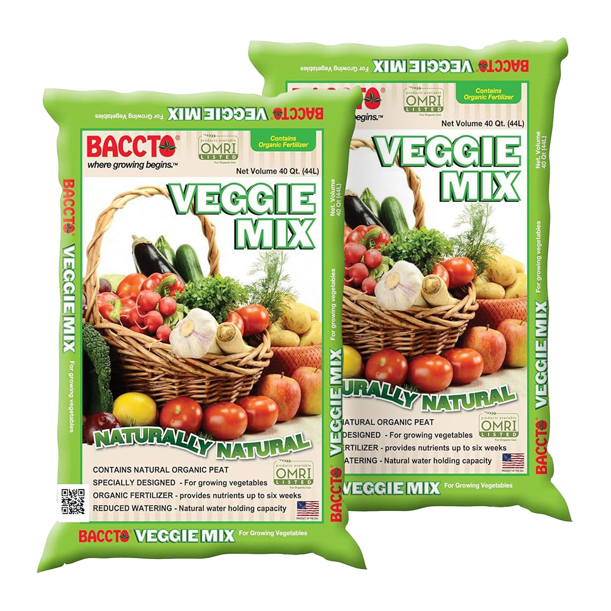 Michigan Peat Company BACCTO Veggie Planting Mix for Vegetables, 40 Qt, 2 Pack
