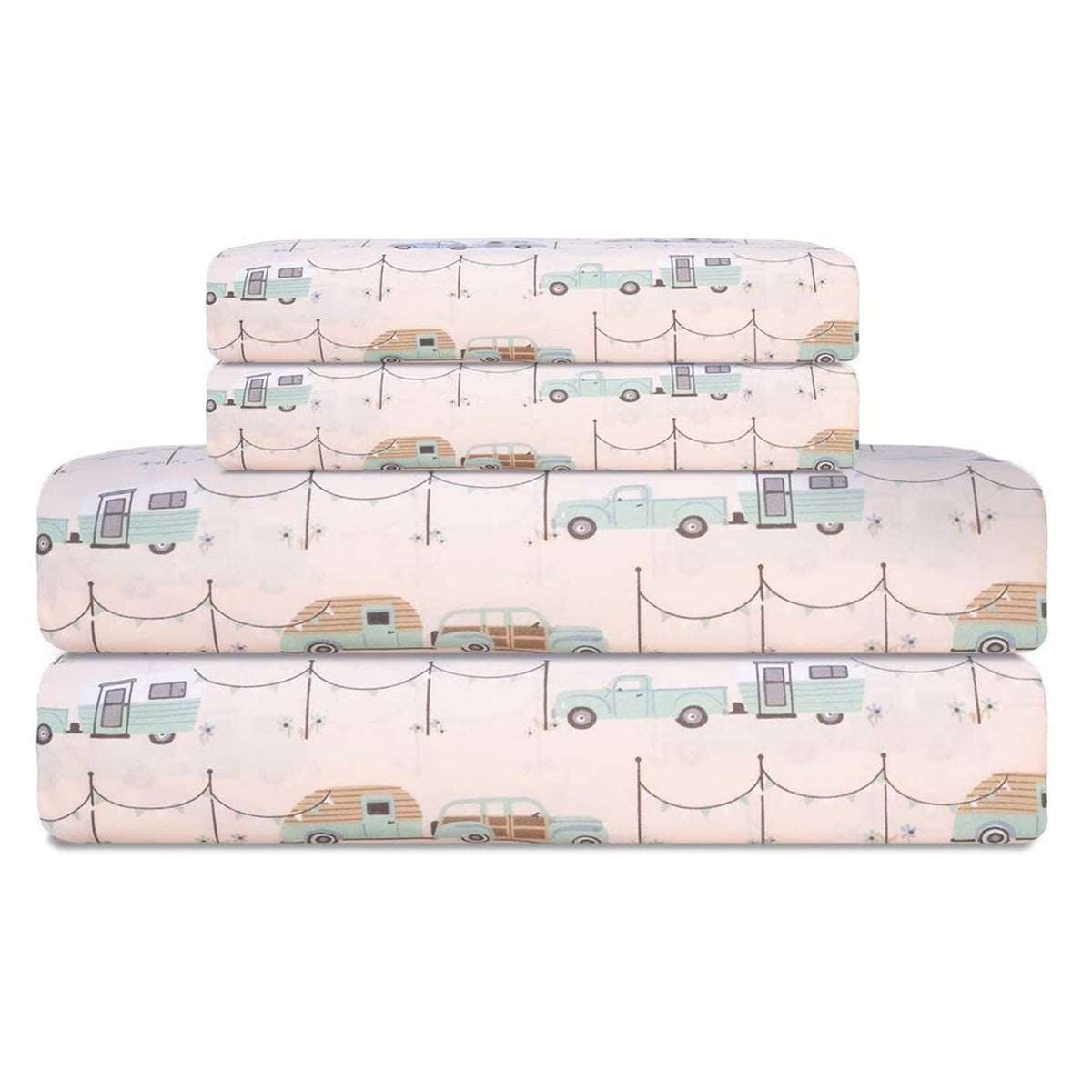 Elite Home Microfiber 90 GSM Sheet Set, King, Camper Caravan Print (Open Box)