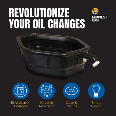 Midwest Can 5 Gal Open Top Drain Pan with Back Handle & Front Spout (Open Box) - VMInnovations