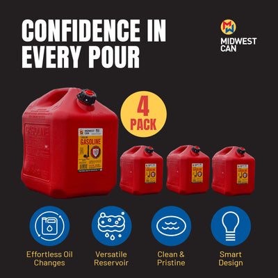 Midwest Can Company 5610 5 Gallon Gas Can Fuel Container Jugs w/ Spout(Open Box)