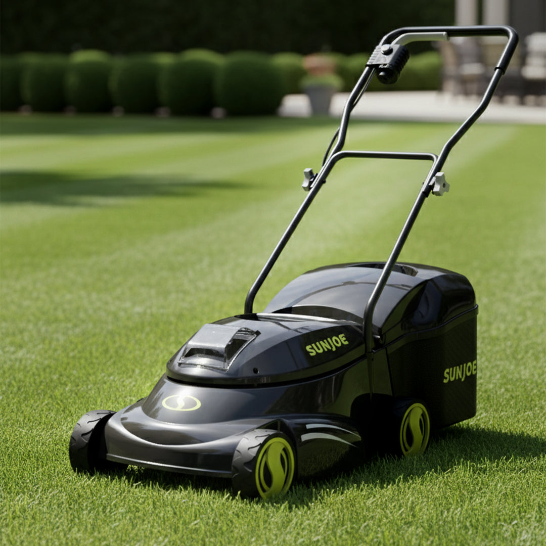 Sun Joe 28V Cordless Electric 14" Push Behind Lawn Grass Mower, Green, MJ401C
