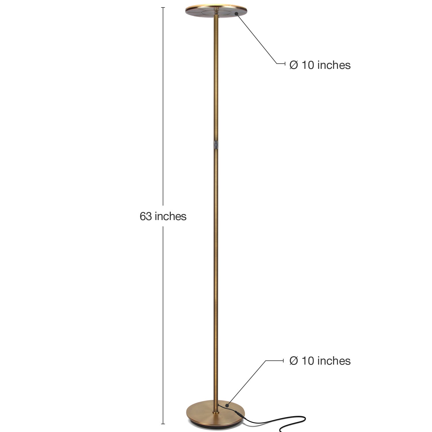 Brightech Sky LED Torchiere Super Bright Standing Touch Sensor Floor Lamp, Brass - VMInnovations