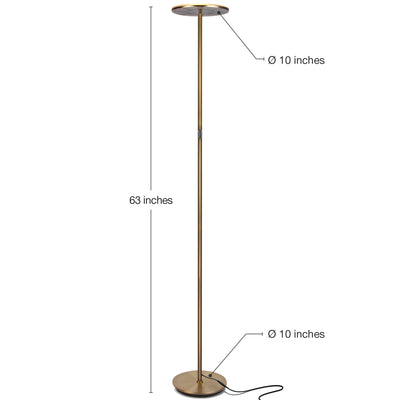 Brightech Sky LED Torchiere Super Bright Standing Touch Sensor Floor Lamp, Brass - VMInnovations