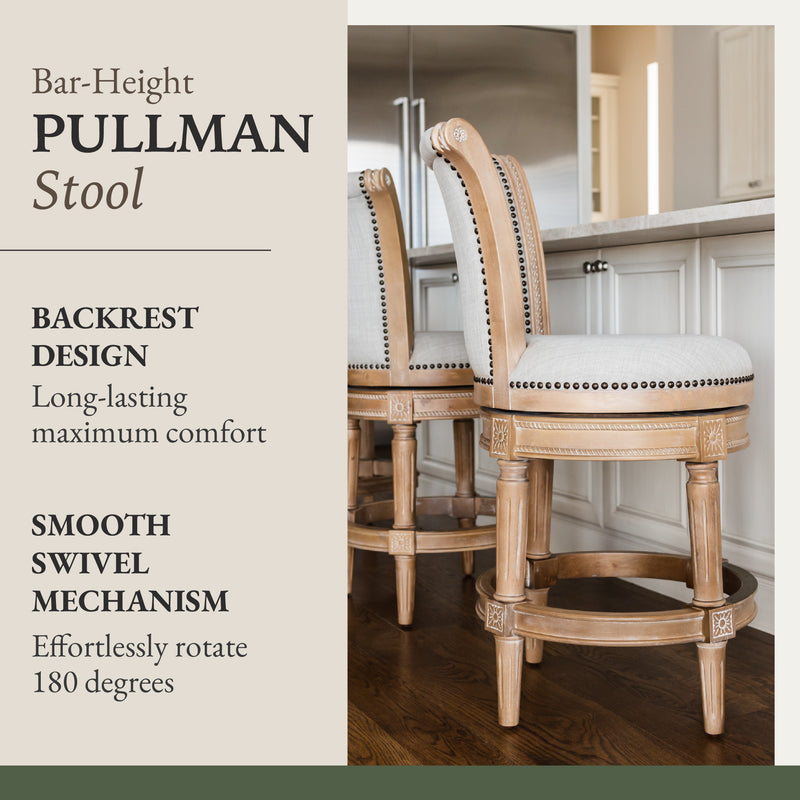 Maven Lane Pullman High-Back Swivel Stool, Weathered Oak, Bar Height (Open Box)