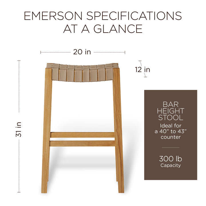 Maven Lane Emerson Bar Stool, Natural, Avanti Vegan Leather, Set of 4 (Open Box)