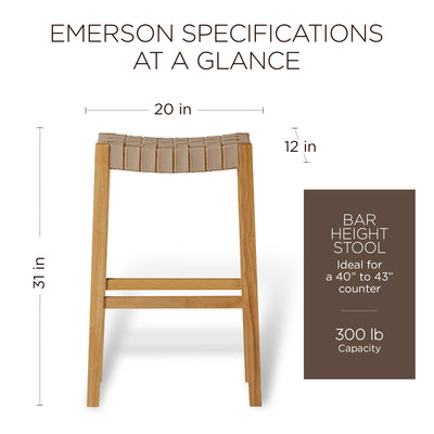 Maven Lane Emerson Bar Stool in Weathered Natural Wood Finish with Avanti Bone Vegan Leather