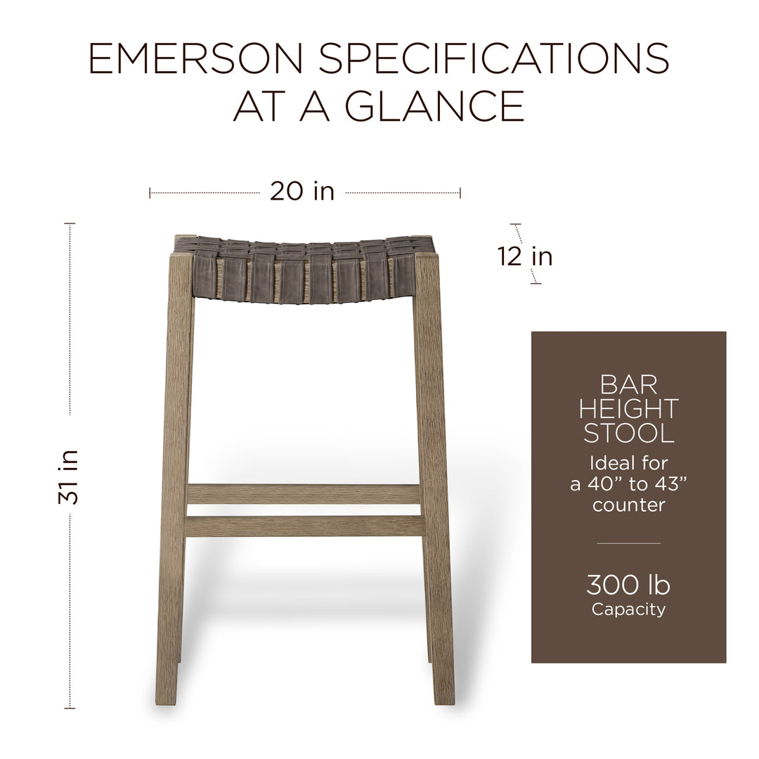 Maven Lane Emerson Bar Stool, Grey, Stone Vegan Leather, Set of 2 (Open Box)