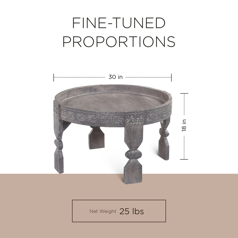 Ananya Nomad Round Wooden Coffee Table in Grey Distressed Finish