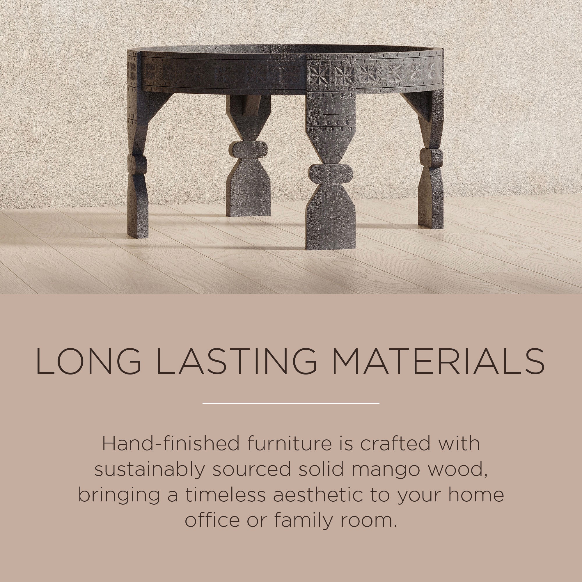Ananya Nomad Round Wooden Coffee Table in Grey Distressed Finish