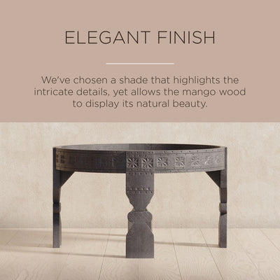 Ananya Nomad Round Wooden Coffee Table in Grey Distressed Finish