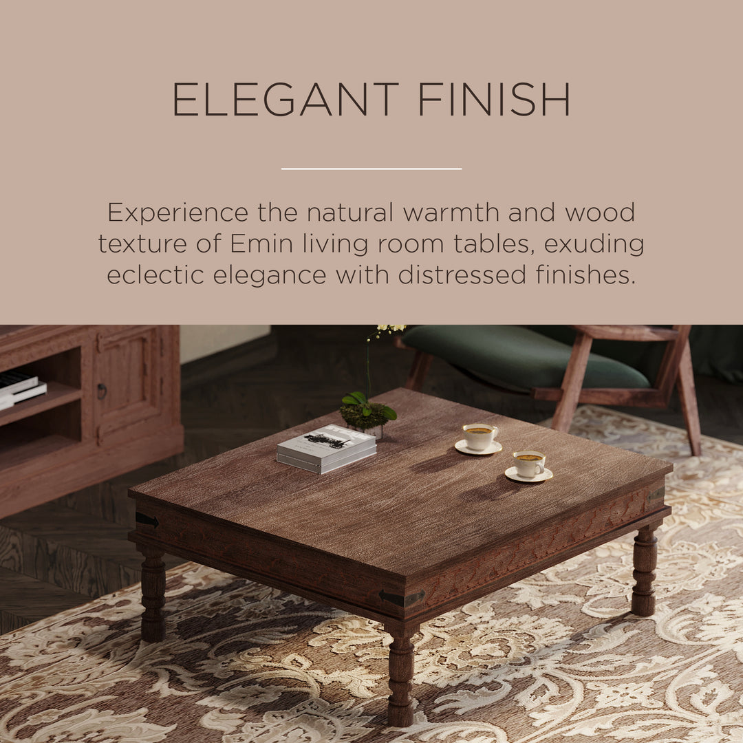 Emin Nomad Wooden Rectangular Coffee Table in Brown Distressed Finish - VMInnovations