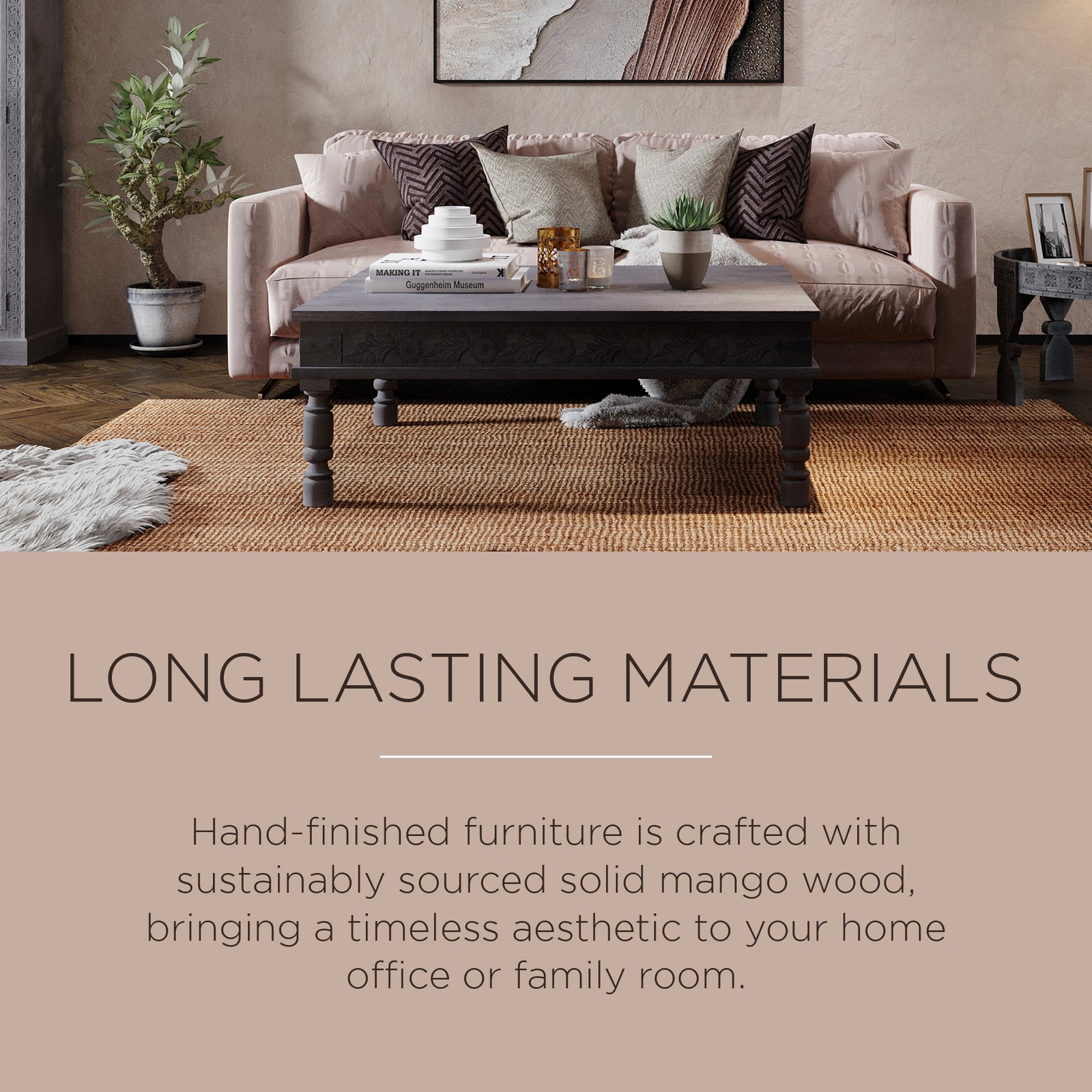 Emin Nomad Wooden Rectangular Coffee Table in Grey Distressed Finish - VMInnovations
