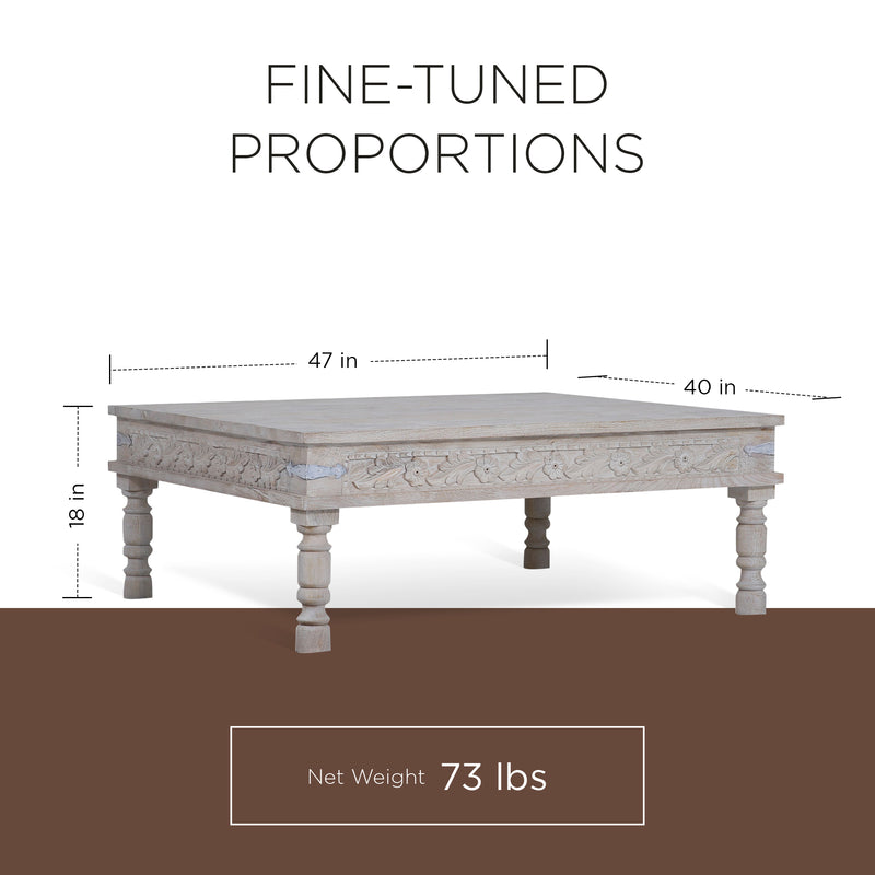 Emin Nomad Wooden Rectangular Coffee Table in White Distressed Finish