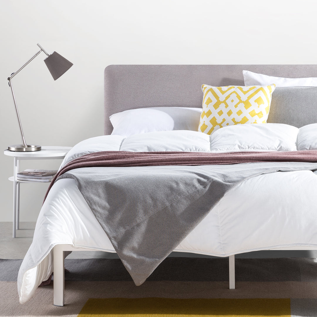 Mellow KERT Metal and Wood Platform Bed Frame with Upholstered Headboard, Full