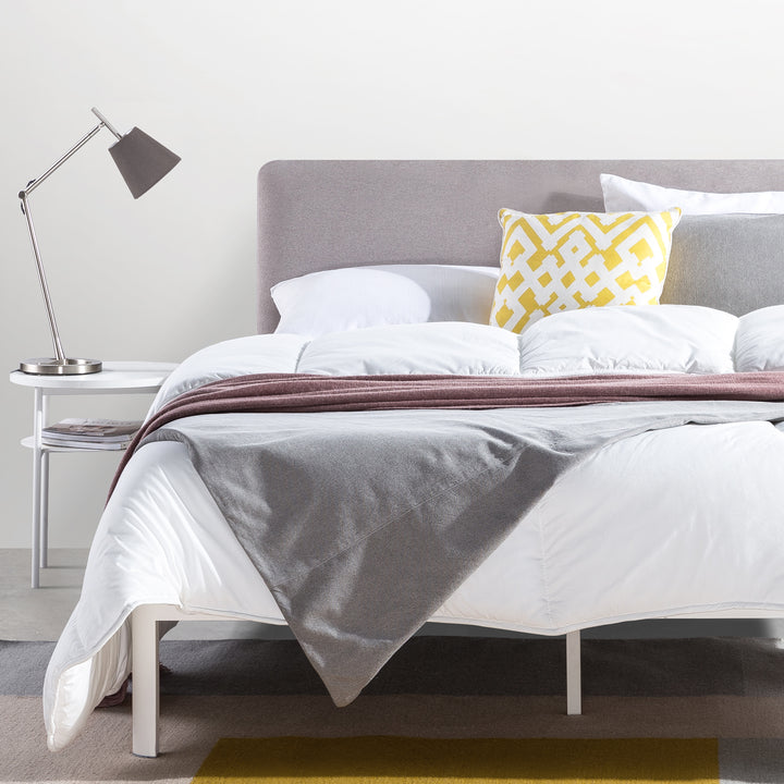 Mellow KERT Metal and Wood Platform Bed Frame with Upholstered Headboard, Full