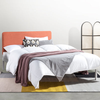 Mellow KERT Metal and Wood Platform Bed Frame with Upholstered Headboard, King - VMInnovations