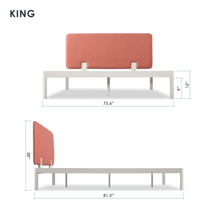 Mellow KERT Metal and Wood Platform Bed Frame with Upholstered Headboard, King