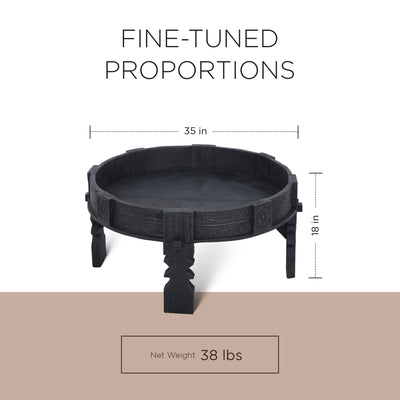 Maven Lane Handmade Heritage Wooden Round Coffee Table in Black Finish(Open Box) - VMInnovations