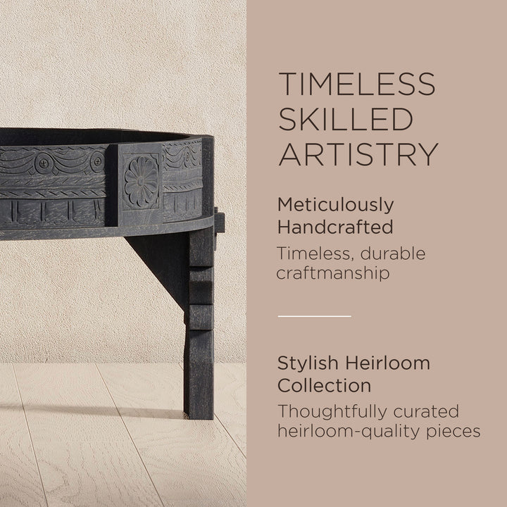 Maven Lane Handmade Heritage Wooden Round Coffee Table in Black Finish(Open Box) - VMInnovations