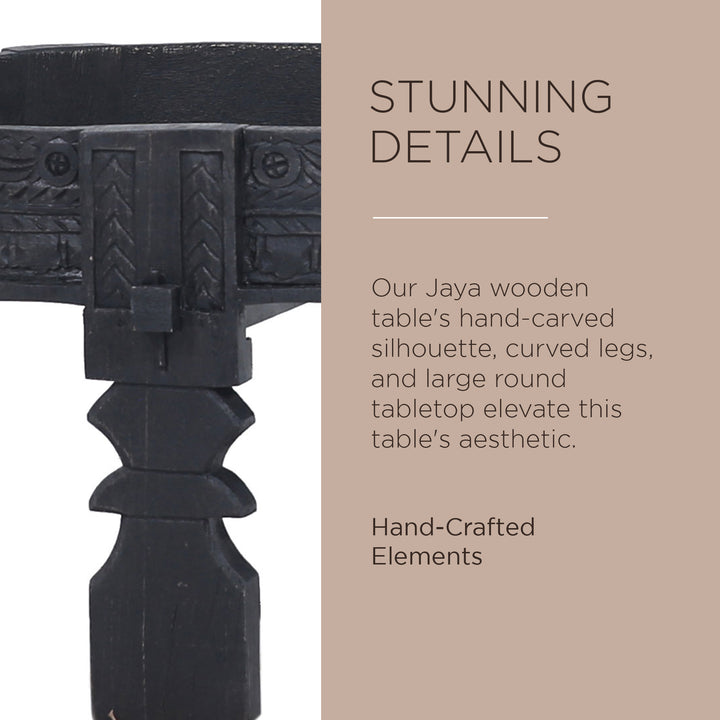 Jaya Nomad Wooden Round Coffee Table in Black Distressed Finish - VMInnovations