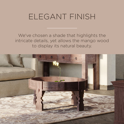 Jaya Nomad Wooden Round Coffee Table in Brown Distressed Finish - VMInnovations