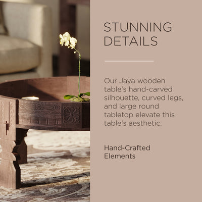 Jaya Nomad Wooden Round Coffee Table in Brown Distressed Finish - VMInnovations