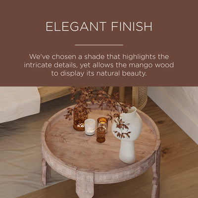 Jaya Nomad Wooden Round Coffee Table in Distressed Natural Finish - VMInnovations