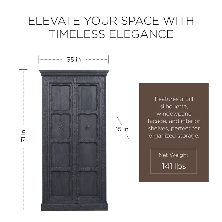 Maven Lane Handmade Heritage Wooden Cabinet in Black Distressed Finish(Open Box)