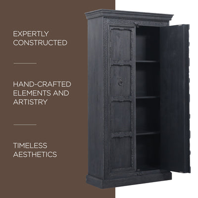 Maven Lane Mahala Heritage Wooden Cabinet in Black Distressed Finish (For Parts) - VMInnovations