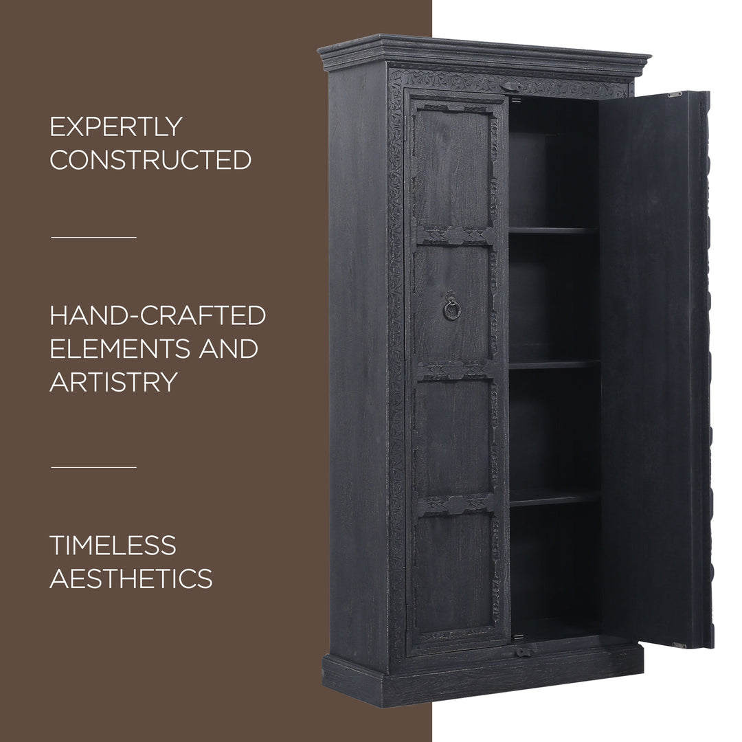 Maven Lane Handmade Heritage Wooden Cabinet in Black Distressed Finish(Open Box)