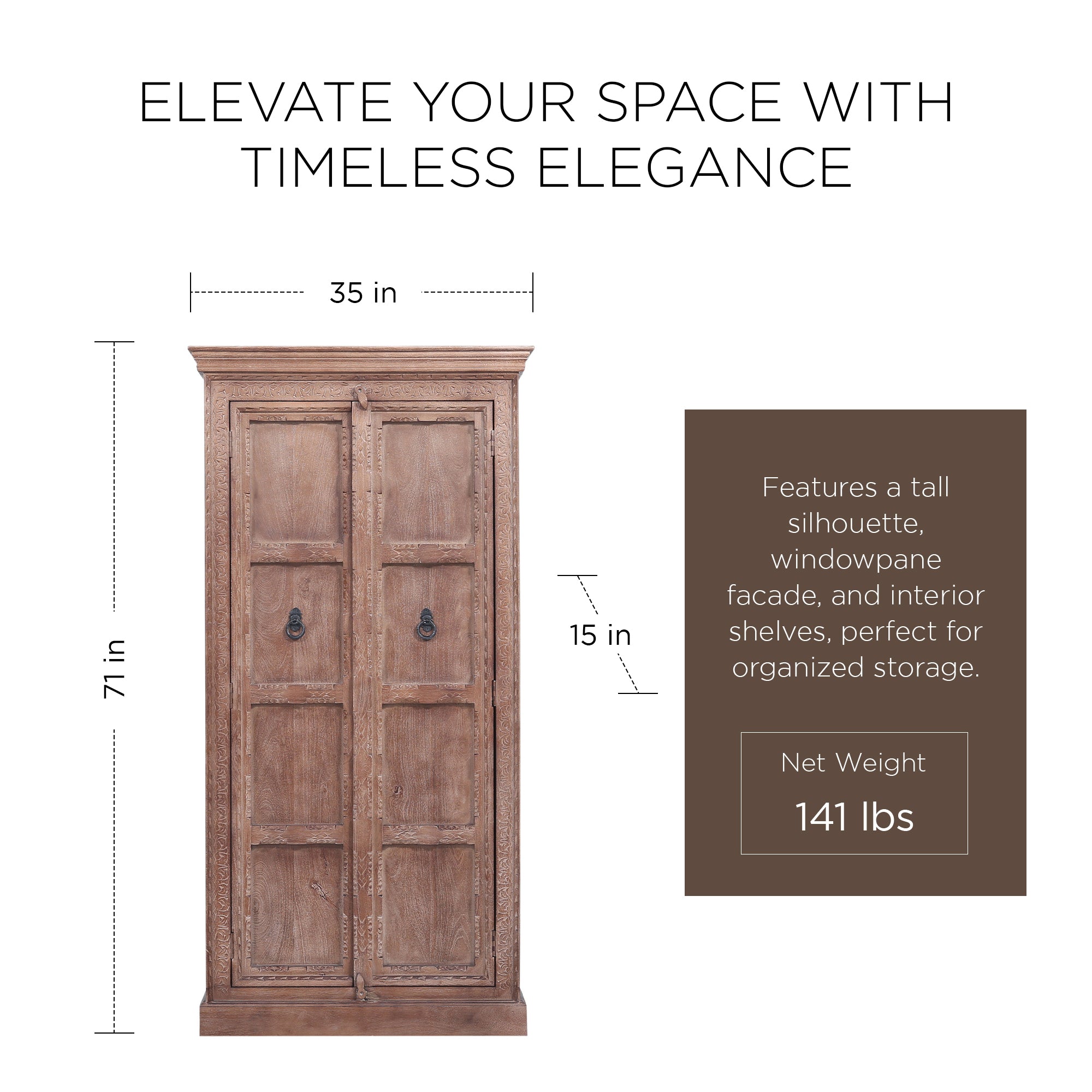 Maven Lane Mahala Handmade Wooden Cabinet in Brown Distressed Finish (Open Box) - VMInnovations
