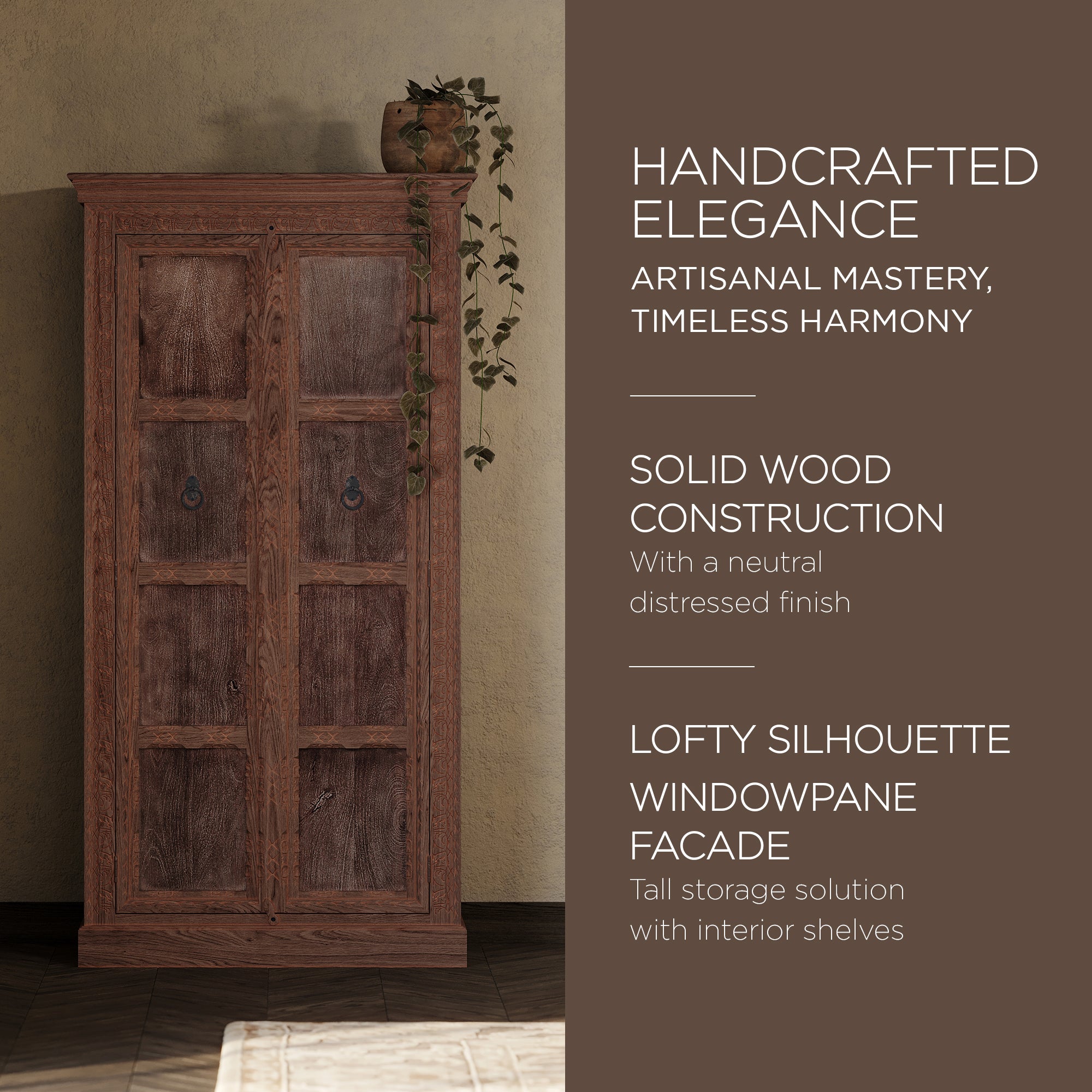 Maven Lane Mahala Handmade Heritage Wooden Cabinet in Brown Finish (Used)