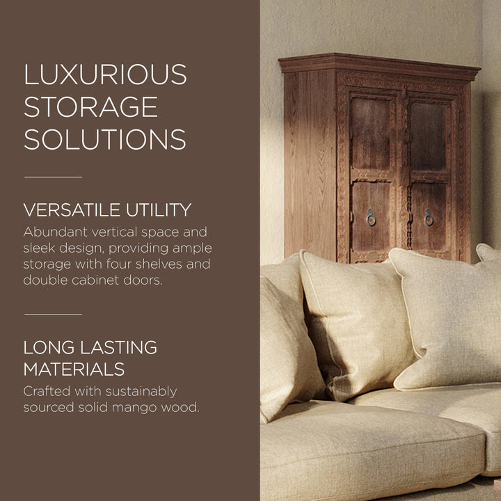 Maven Lane Mahala Handmade Heritage Wooden Cabinet in Brown Finish (Used)