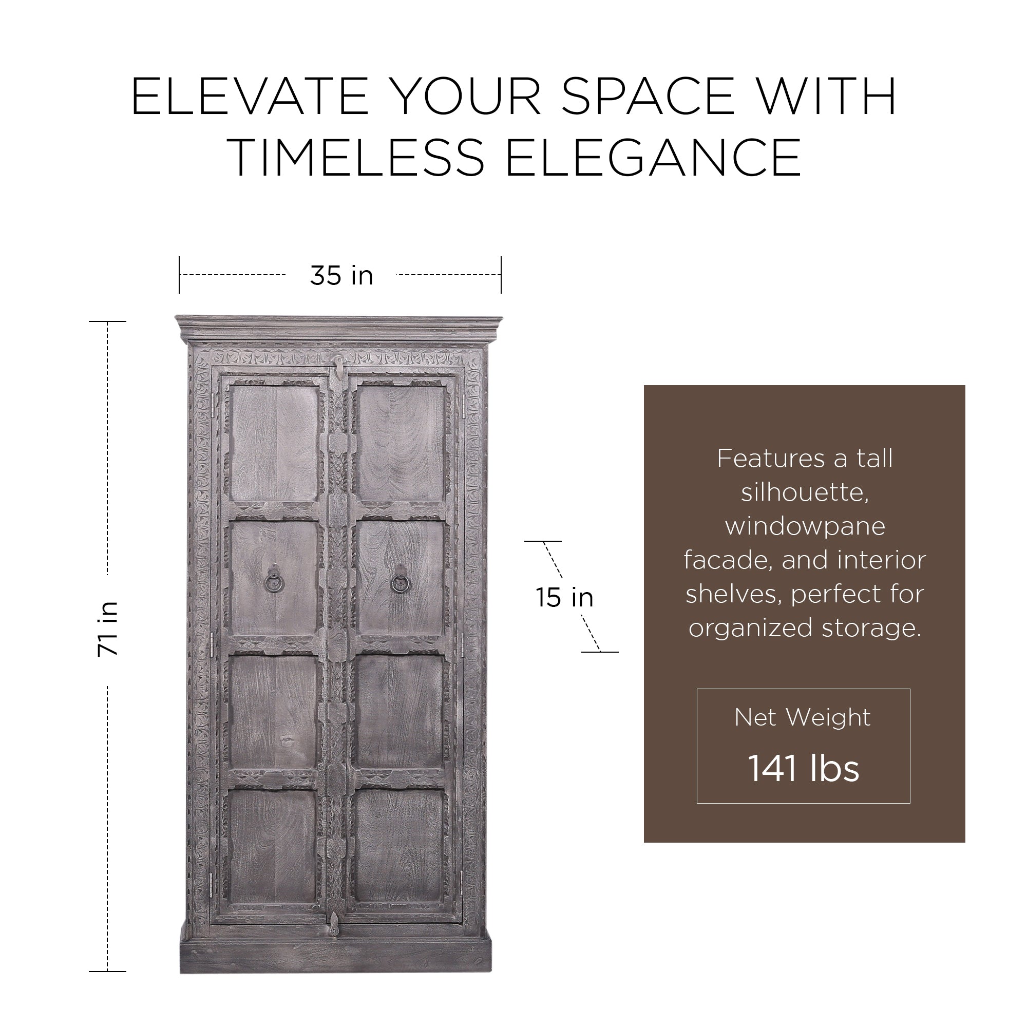 Maven Lane Handmade Heritage Wooden Cabinet in Grey Distressed Finish(For Parts)