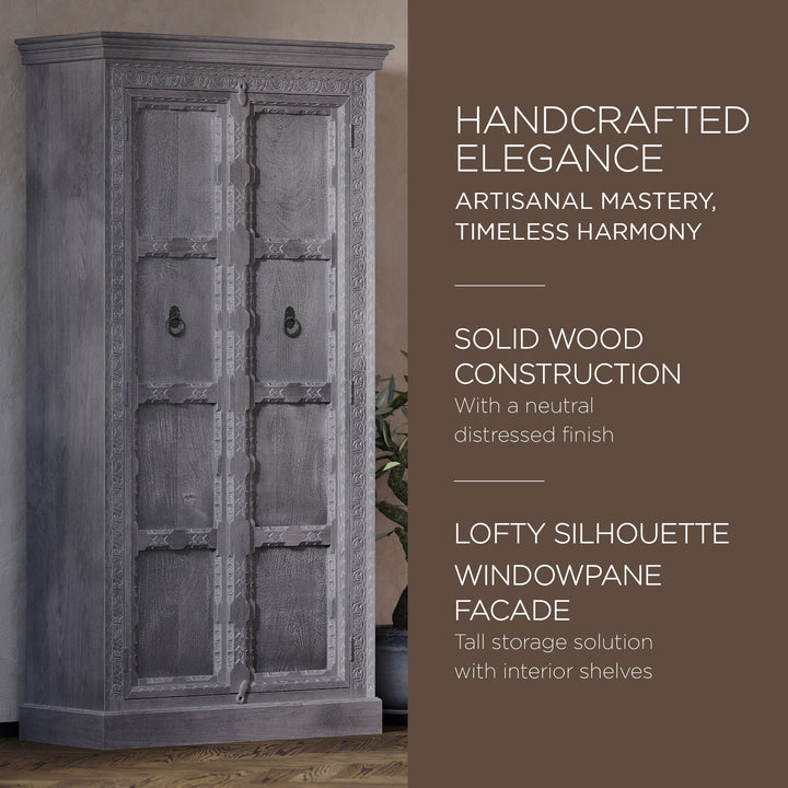 Maven Lane Handmade Heritage Wooden Cabinet in Grey Distressed Finish (Open Box)