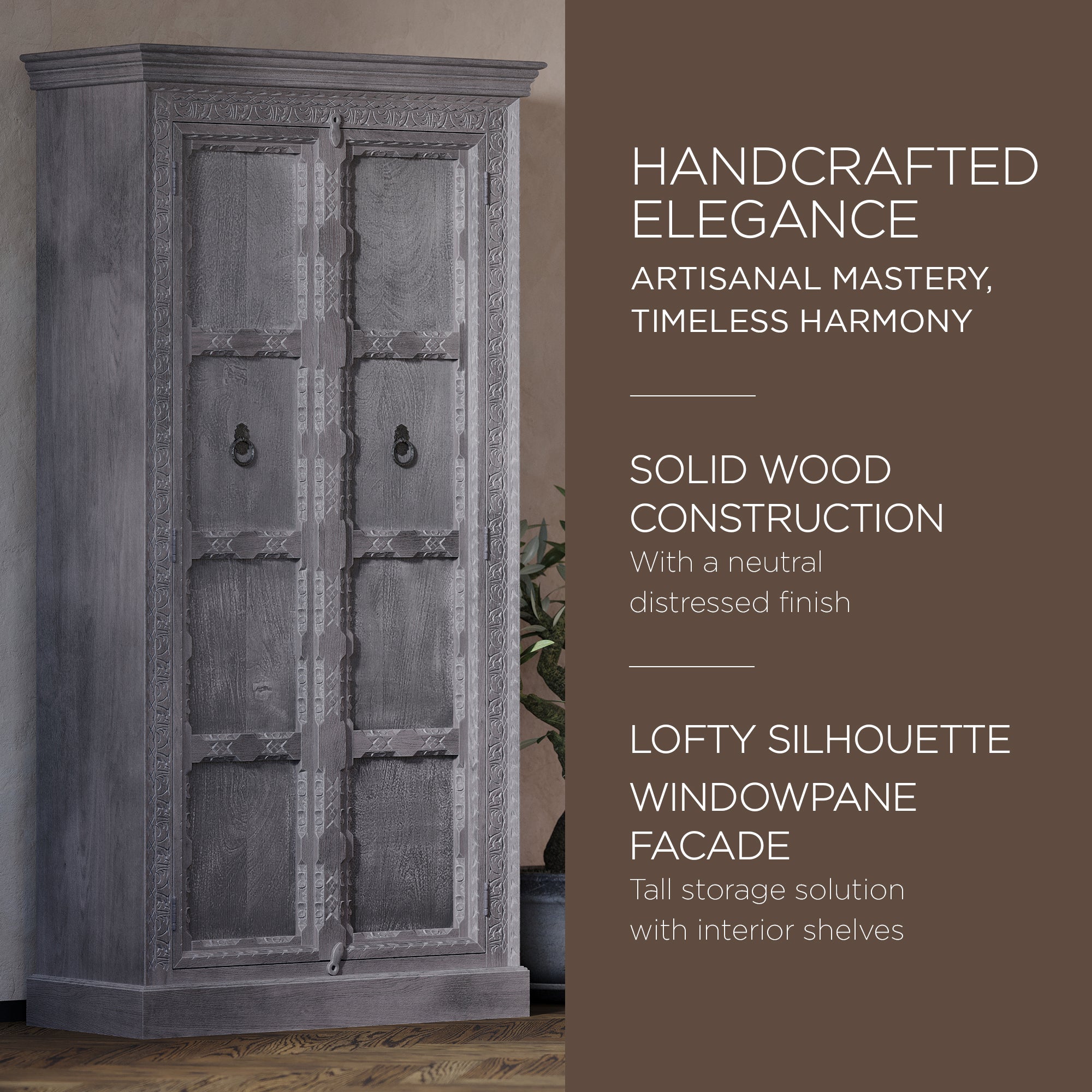 Maven Lane Handmade Heritage Wooden Cabinet in Grey Distressed Finish(For Parts)