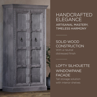 Maven Lane Handmade Heritage Wooden Cabinet in Grey Distressed Finish(For Parts)