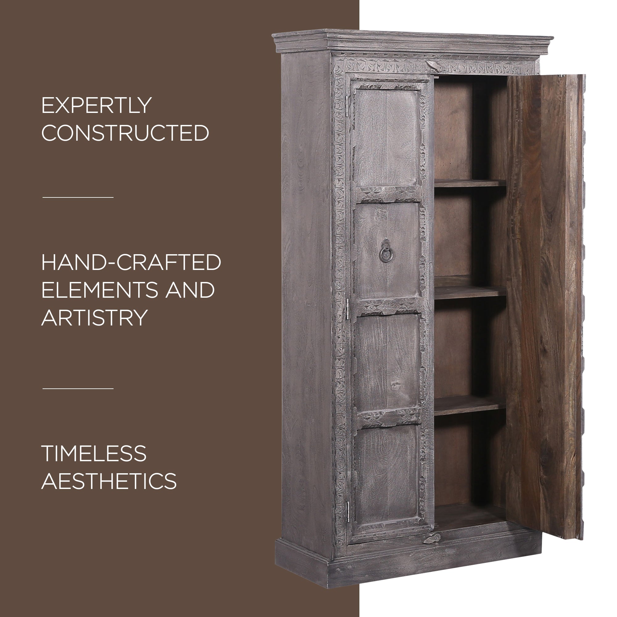 Maven Lane Handmade Heritage Wooden Cabinet in Grey Distressed Finish(For Parts)