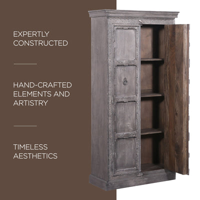 Maven Lane Handmade Heritage Wooden Cabinet in Grey Distressed Finish(For Parts)