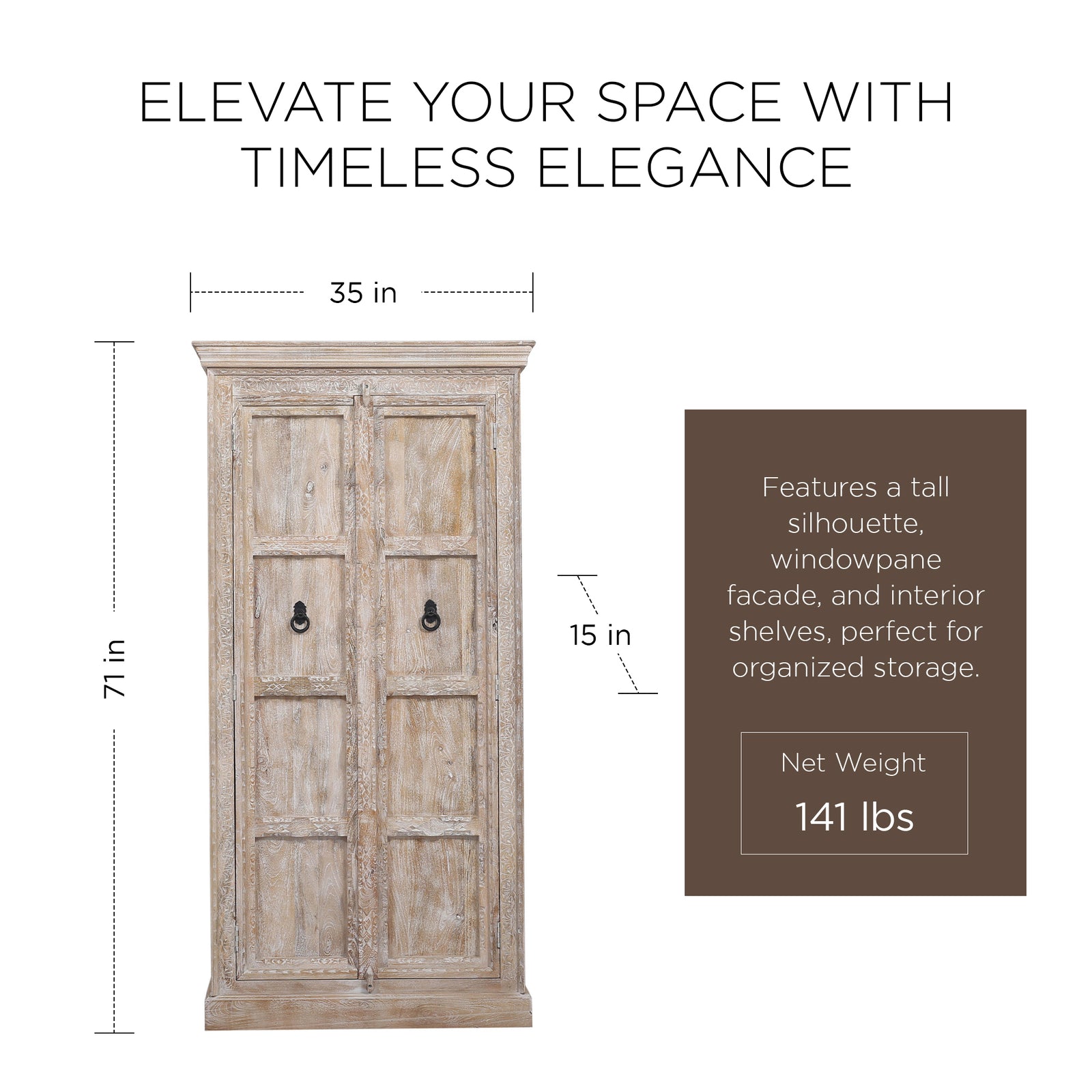Maven Lane Handmade Heritage Wooden Cabinet in Distressed Natural Finish (Used) - VMInnovations