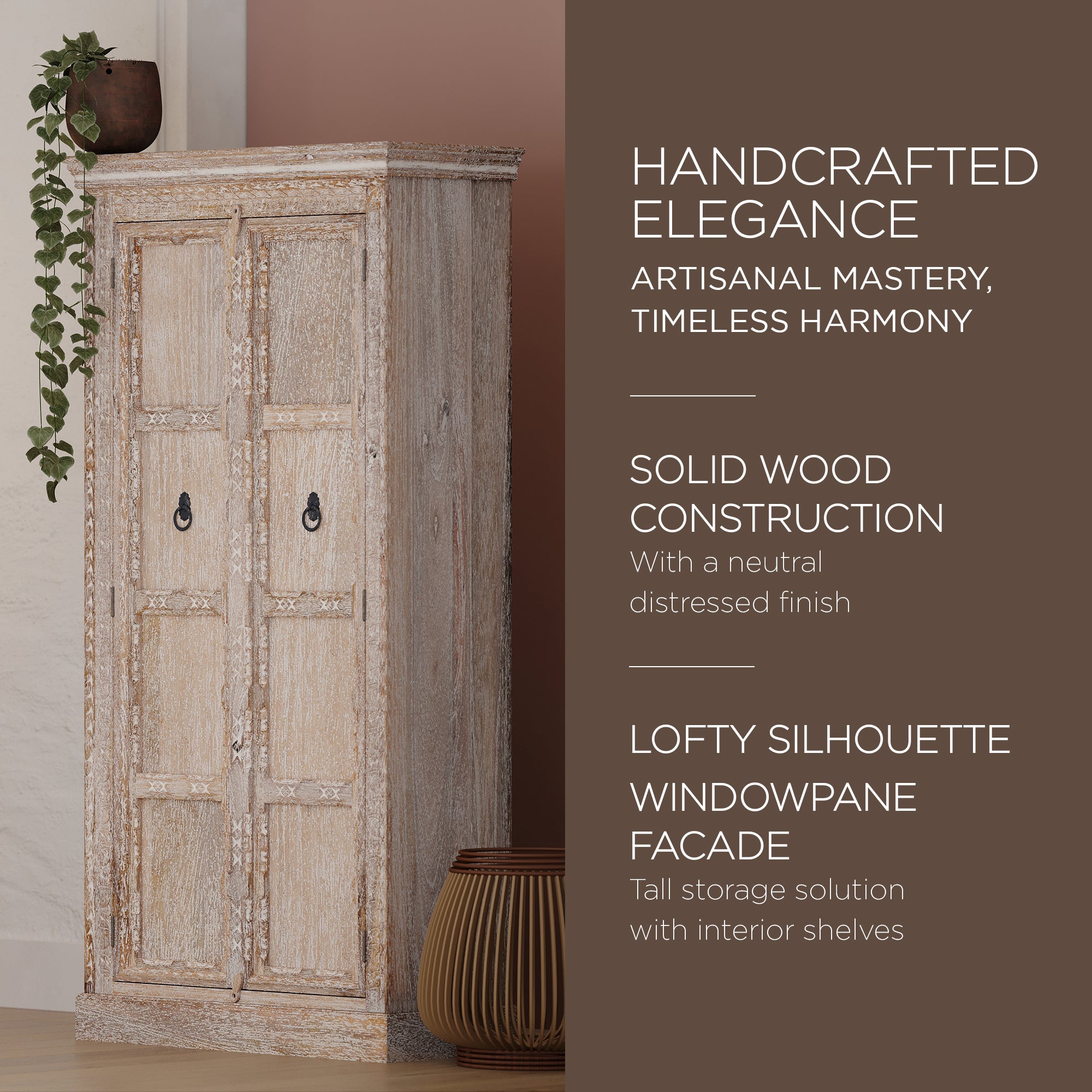 Mahala Nomad Wooden Cabinet in Distressed Natural Finish - VMInnovations