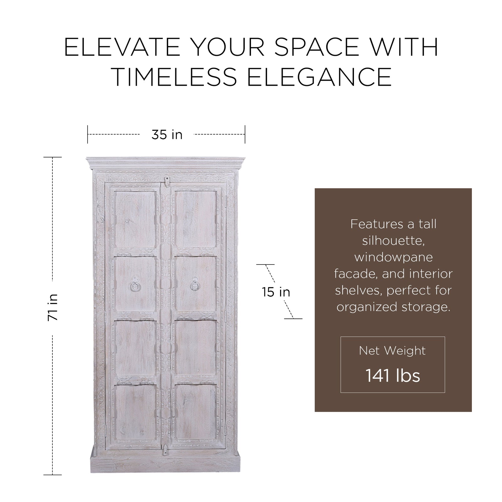 Mahala Nomad Wooden Cabinet in White Distressed Finish - VMInnovations