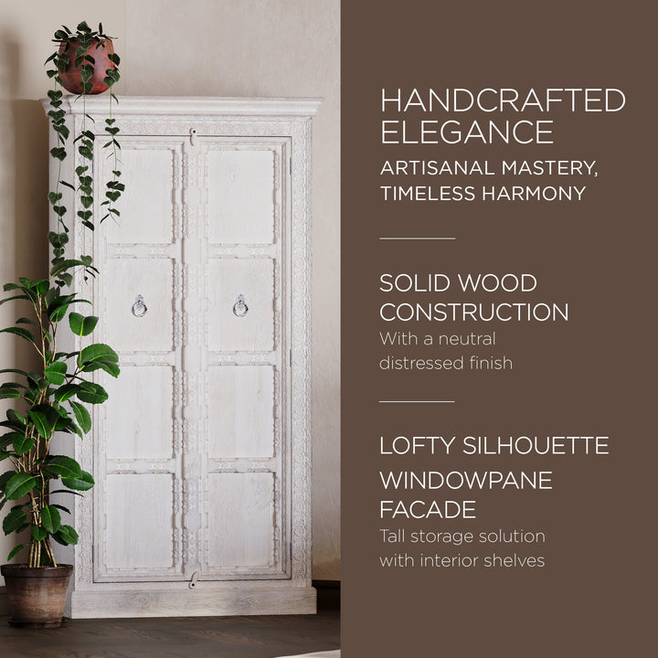 Maven Lane Mahala Handmade Heritage Wooden Cabinet in White Finish (Open Box)
