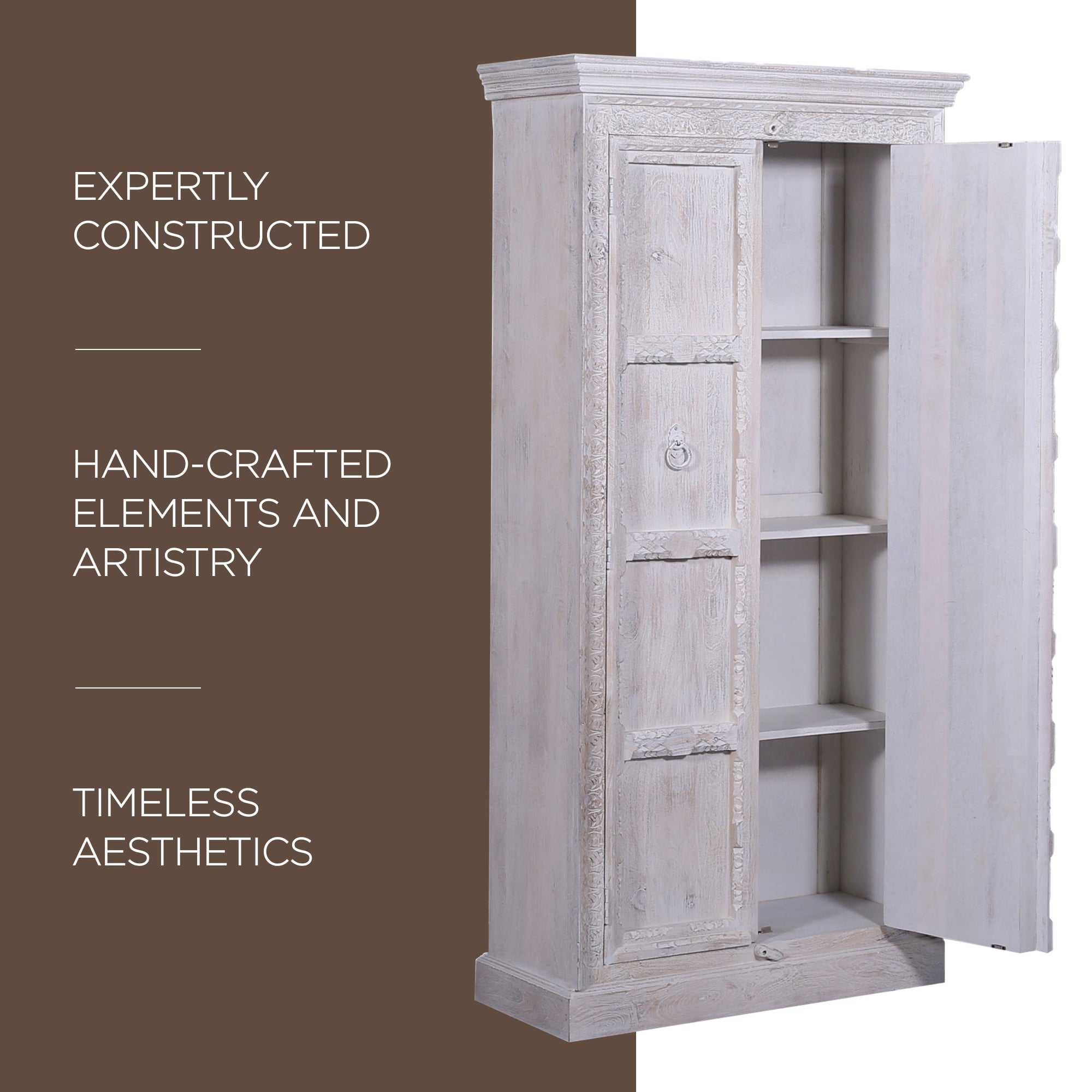 Mahala Nomad Wooden Cabinet in White Distressed Finish - VMInnovations