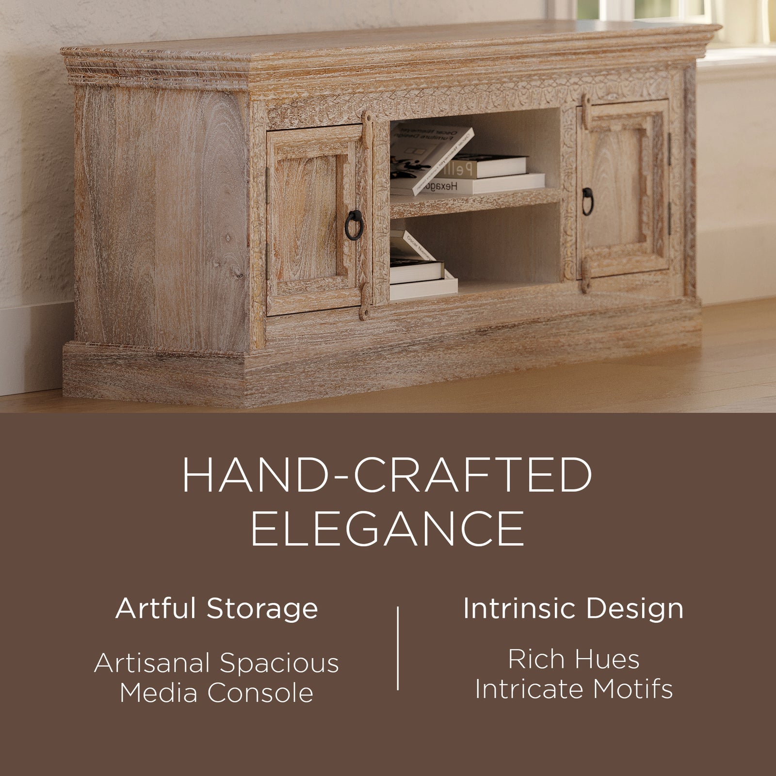 Maven Lane Handmade Heritage Wooden Media Unit, Distressed Natural Finish (Used) - VMInnovations