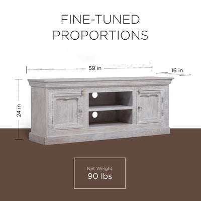 Maven Lane Handmade Wooden Media Unit in White Distressed Finish (Open Box)