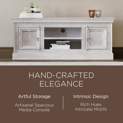 Mahala Nomad Wooden Media Unit in White Distressed Finish - VMInnovations