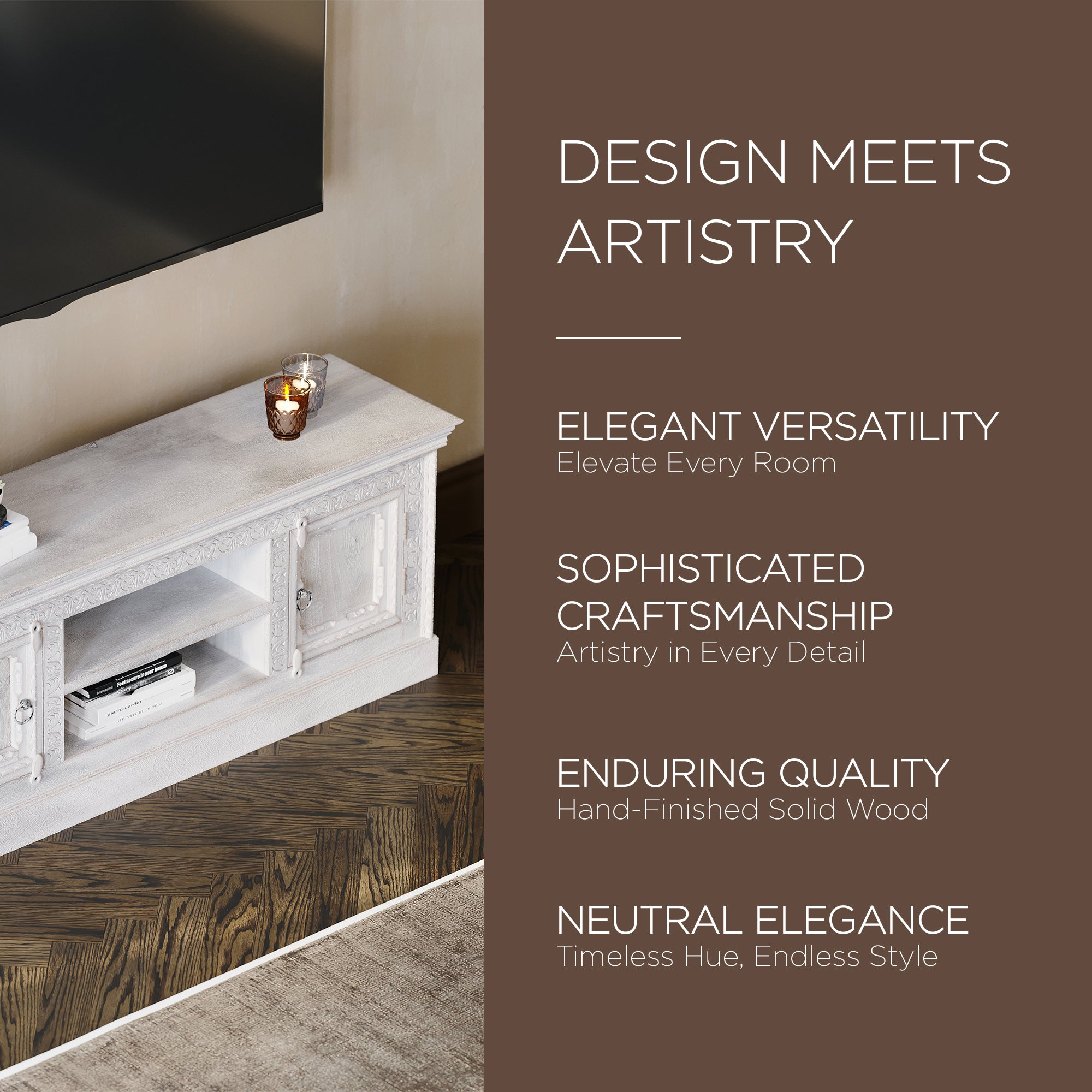 Mahala Nomad Wooden Media Unit in White Distressed Finish - VMInnovations